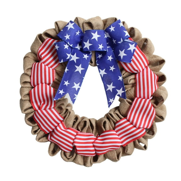 Easdesey 1PC Patriotic Extra Large Wreath 15.7'' Independence Day Wreath Burlap Cloth Home Decoration For Holiday Party Wall And Porch Decoration