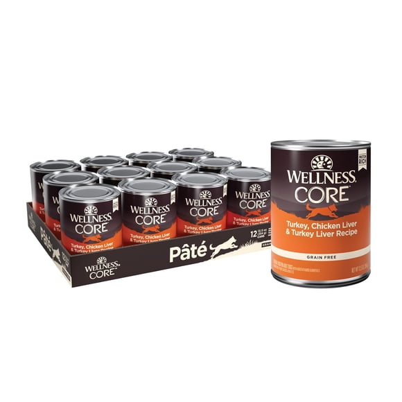 Wellness CORE Natural Wet Grain Free Canned Dog Food, Turkey & Chicken, 12.5-Ounce Can (Pack of 12)