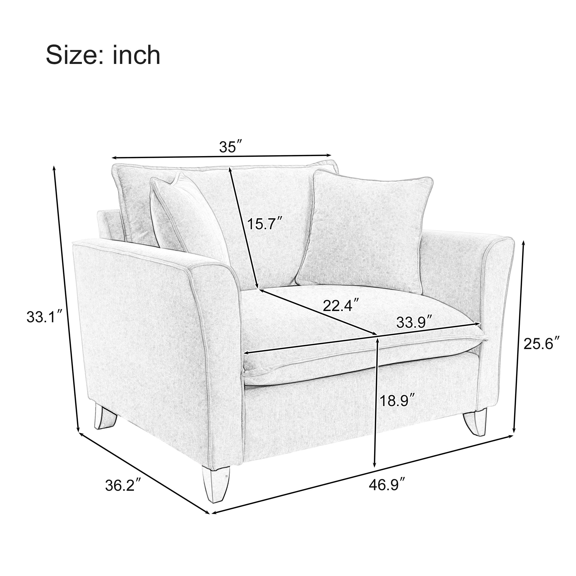 Euroco 46.9" Oversized Armchair, Chenille Fabric, Comfy Chair and a Half Single Sofa with Pillow for Living Room Bedroom Office Apartment, Cream