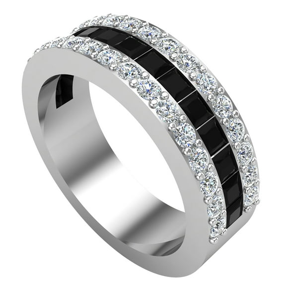 Mens Wedding Rings / Unisex Black Diamond 14K Solid White Gold Accented Wide Halfway Diamond Ring 3.72 CT TW