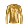 thumbnail image 5 of INSPIRE CHIC Men's T-Shirts Round Neck Long Sleeve Shiny Top XL Golden, 5 of 7