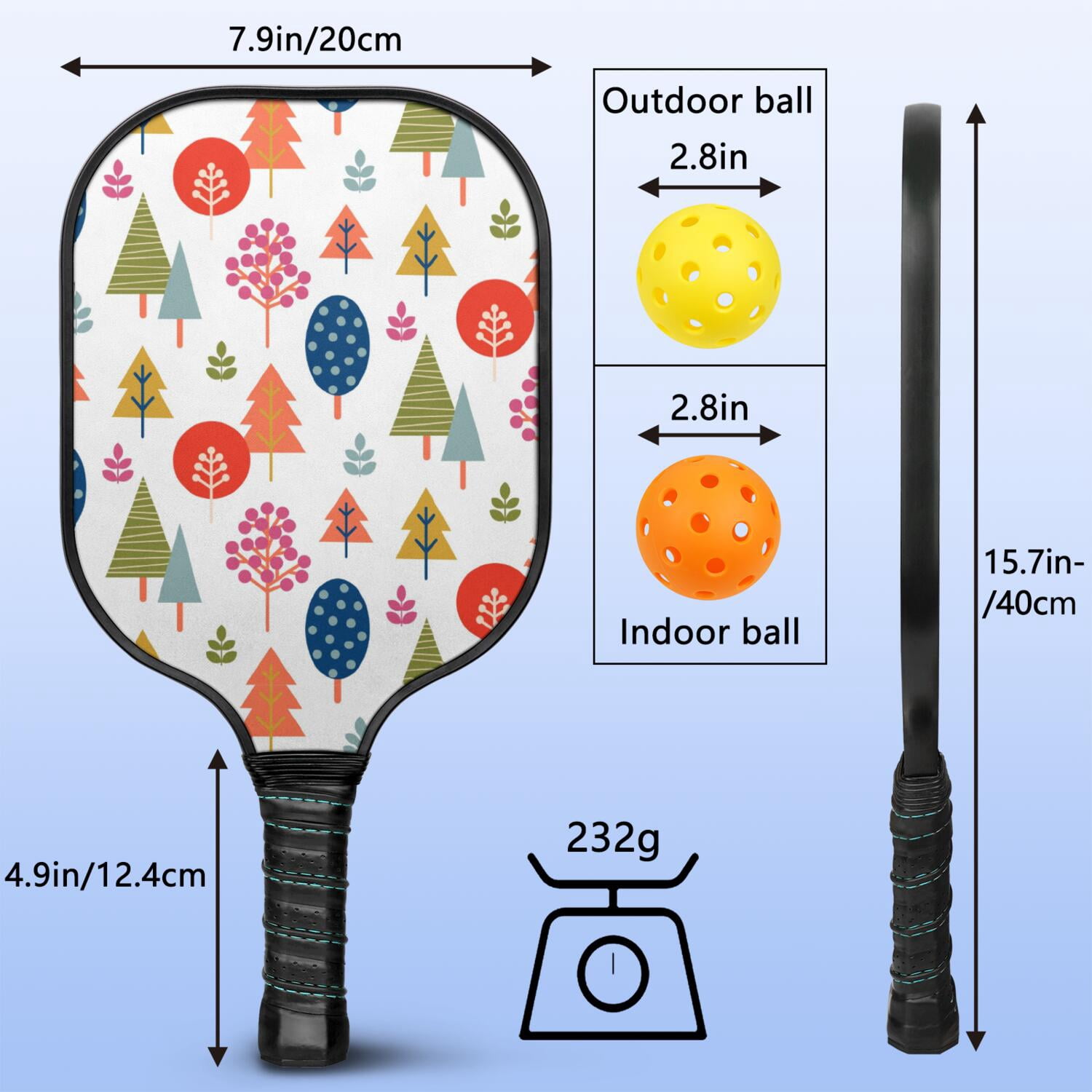 Pickleball Paddles Set Of 1, Fiberglass Surface, Floral, Flowers Print, 1 Paddle, 2 Balls & Bag