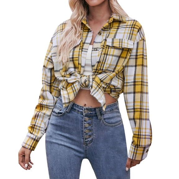 Ketyyh-chn99 Womens Button Down Shirts Casual Long Sleeve Button-Up Trendy Tops 2024 Yellow,2XL