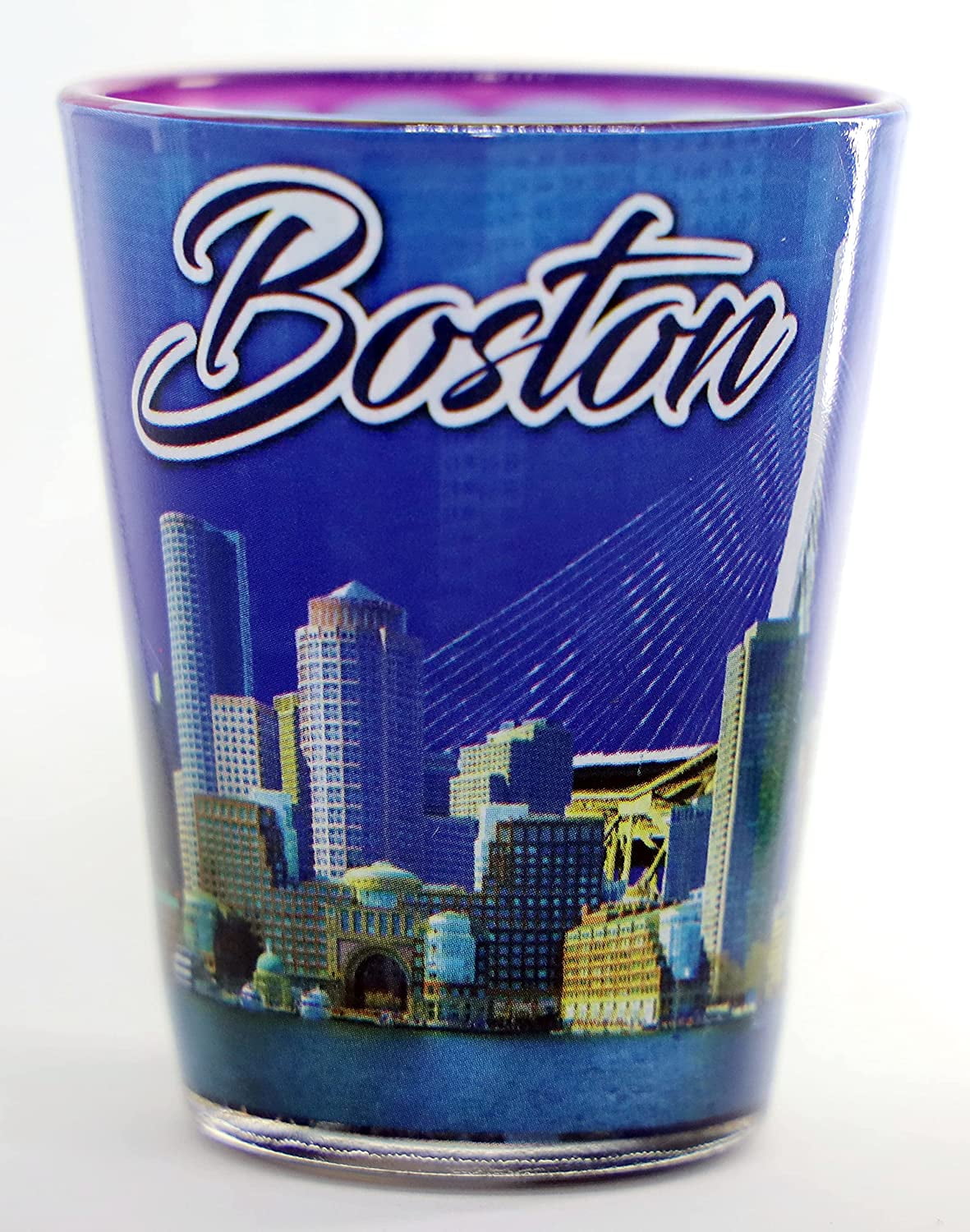 Boston Massachusetts Blue Skyline Outside Pink Skyline Inside Shot Glass…
