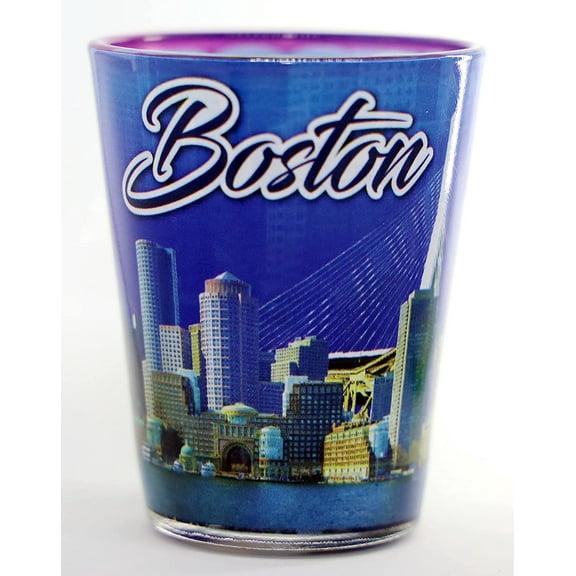 Boston Massachusetts Blue Skyline Outside Pink Skyline Inside Shot Glass…