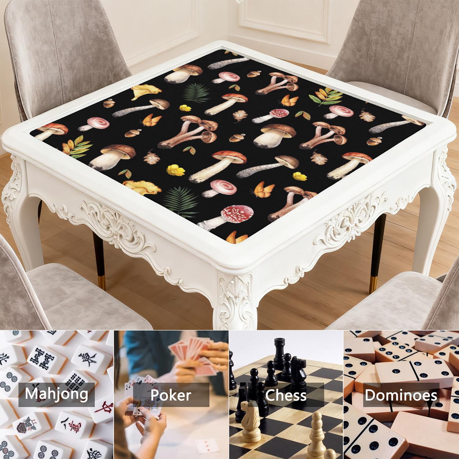 Plants Inspired Mahjong Mat 31.5x31.5 Inches Constructed from High Quality Rubber with Anti-Slip Properties and Noise Reduction Qualities for Card Games Tiles