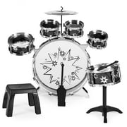 Best Choice Products 11-Piece Kids Starter Drum Set w/ Bass Drum, Tom Drums, Snare, Cymbal, Stool, Drumsticks - Black