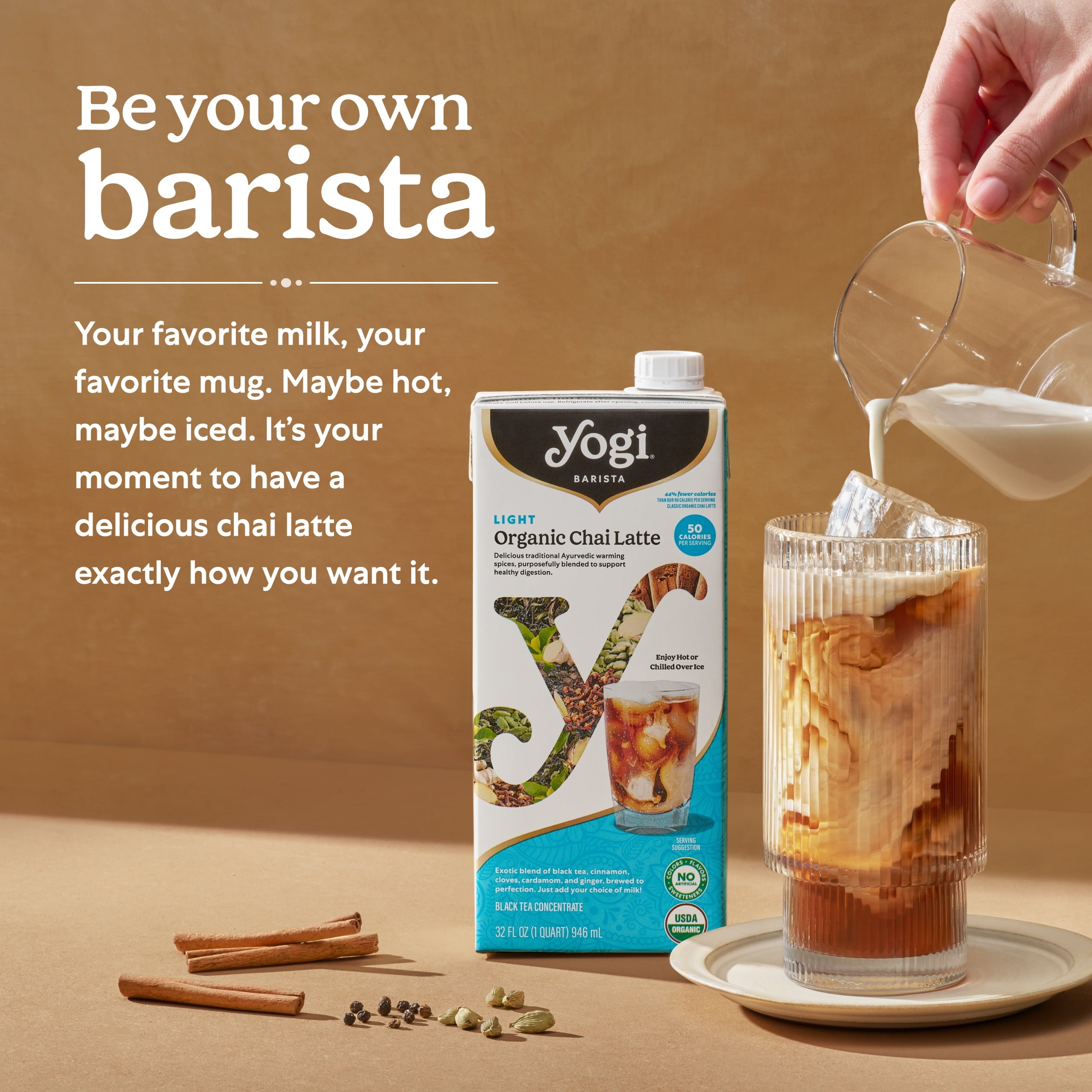 (2 pack) Yogi Barista Light Organic Chai Latte, Black Tea Concentrate, 32 fl oz Carton