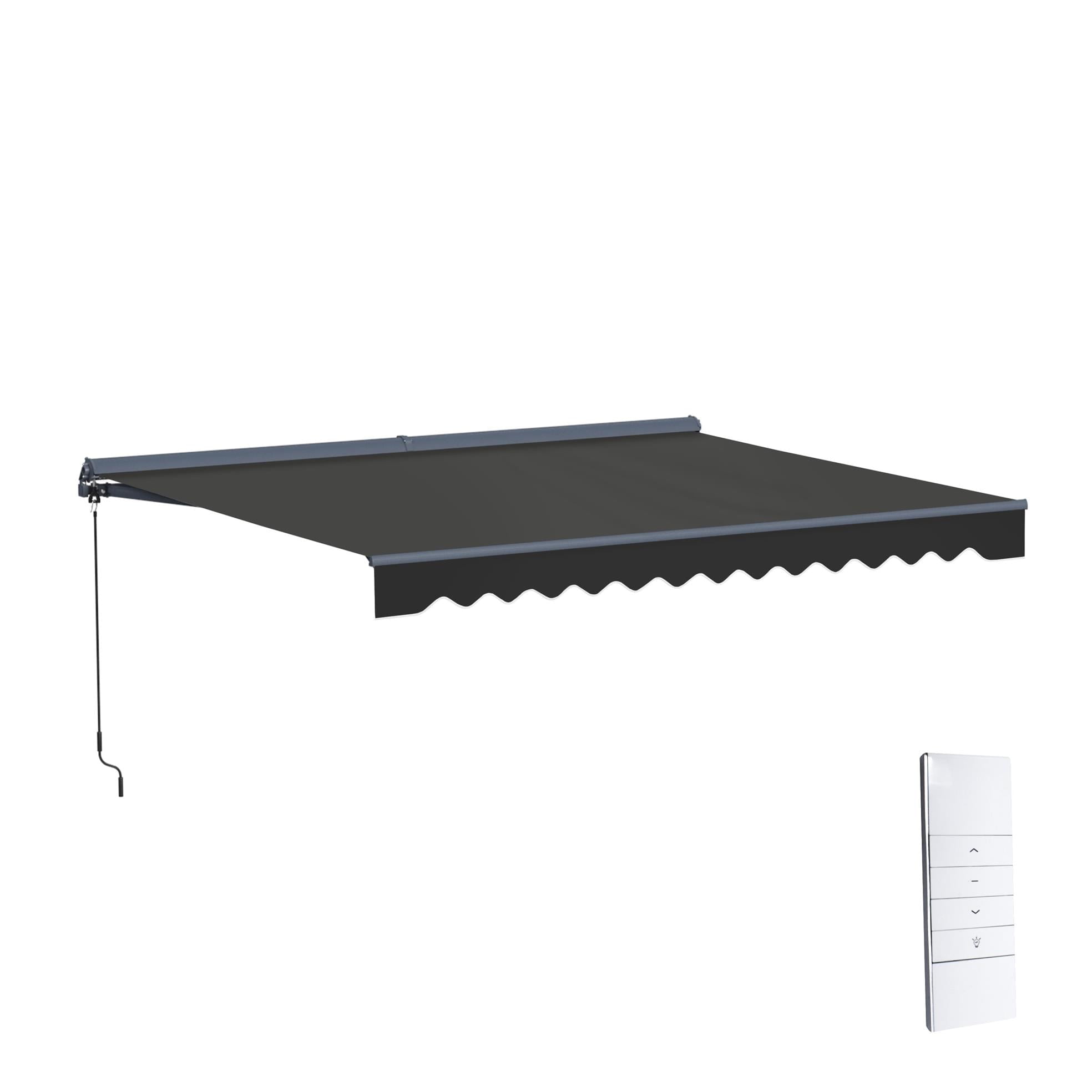 Semi-Cassette Motorized LED Luxury Patio Awning - 12 x 10 Ft - Onyx Black - Moroccan Collection
