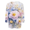 thumbnail image 4 of Nrmvnmi Womens 3/4 Length Sleeve Cotton Tops Casual Floral Print Round Neck Tie Dye Summer Tops Loose Fit Elastic and Lightweight Blouse For Women, 4 of 5