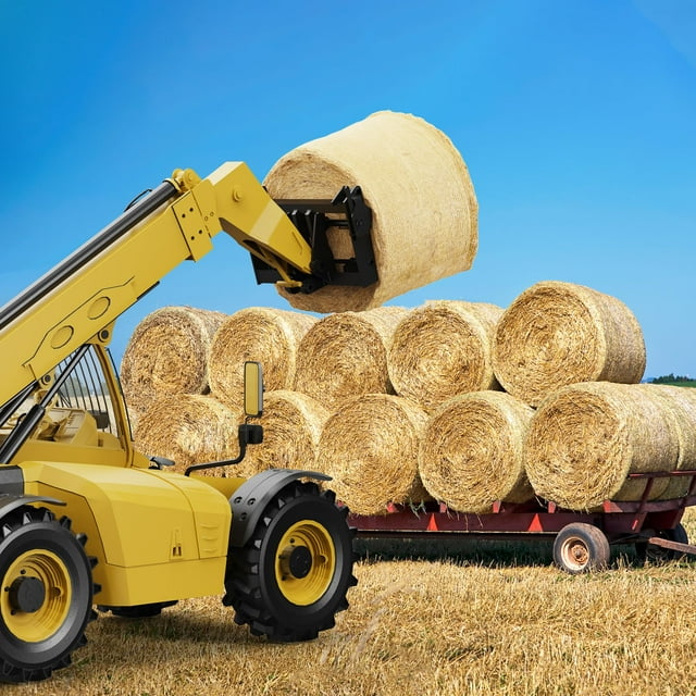 AKDSteel Lance à Foin 49 Pouces, Lances à Balle Capacité 4500 Lbs, Accessoire de Tracteur avec 2 Stabilisateurs de 17 Pouces, Fourches à Balle Rouges pour Seaux et Tracteurs