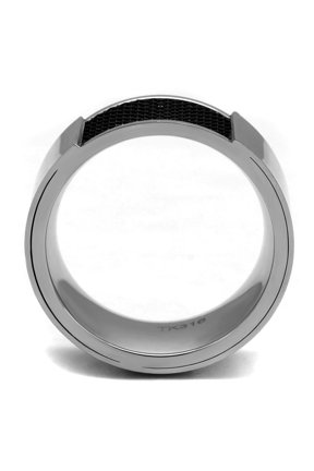 TK2923 - High polished (no plating) Stainless Steel Ring with Epoxy in Jet
