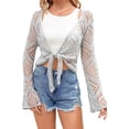 thumbnail image 2 of Women Summer Boho Tops Sheer Crochet Coverup Beach Bathing Swimsuit Cover Ups Shrugs Crop Swimwear Outfits, 2 of 5