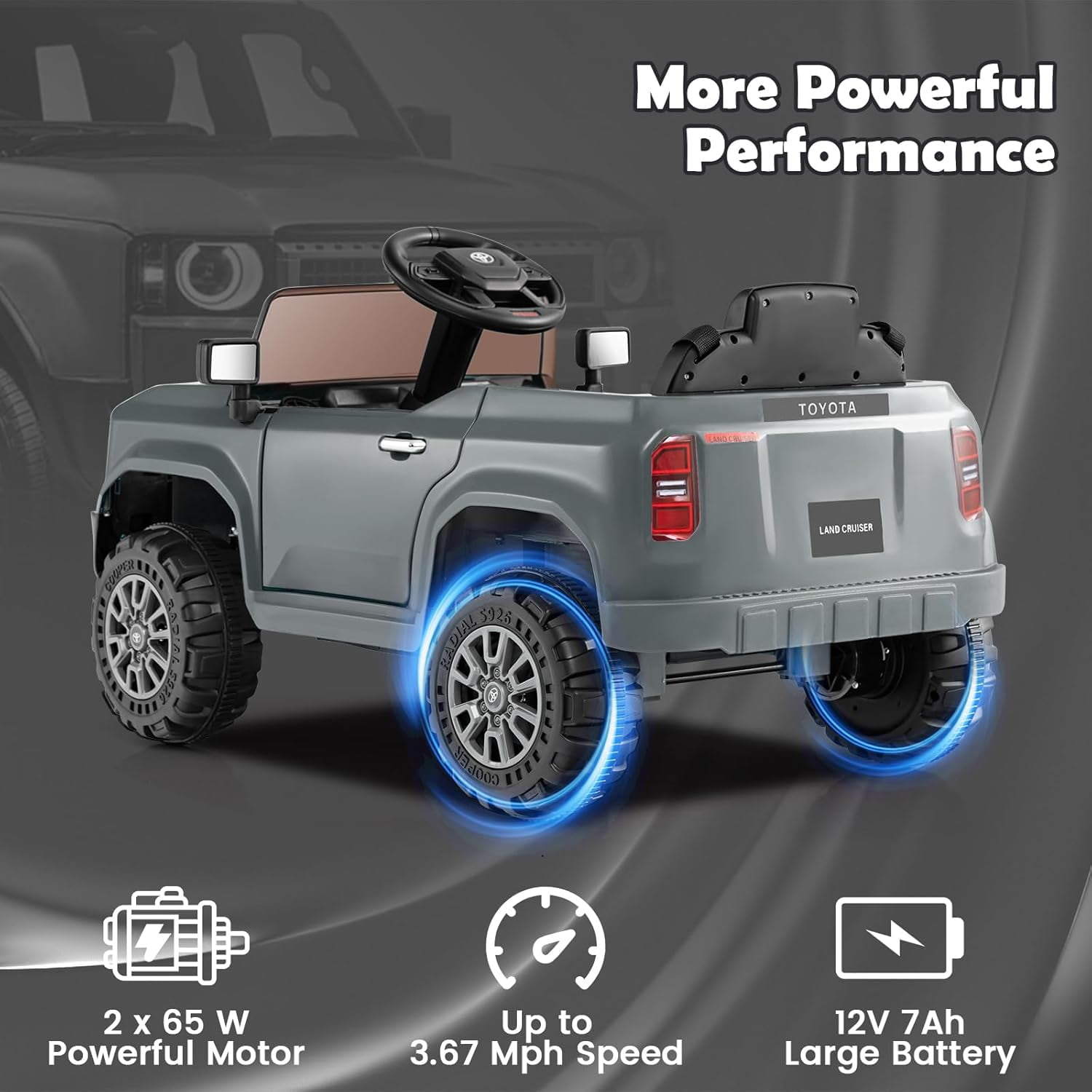 Licensed Toyota Ride on Car by OLAKIDS, Battery Powered Electric Vehicle for Kids with Remote Control, MP3, USB, Power Display, LED Lights, Suspension, Ride on Toy for 3+ Boys Girls