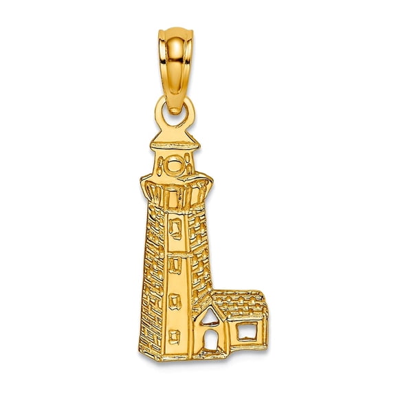 9mm 14k Gold Lighthouse Charm Pendant Necklace for Women - .6 Grams