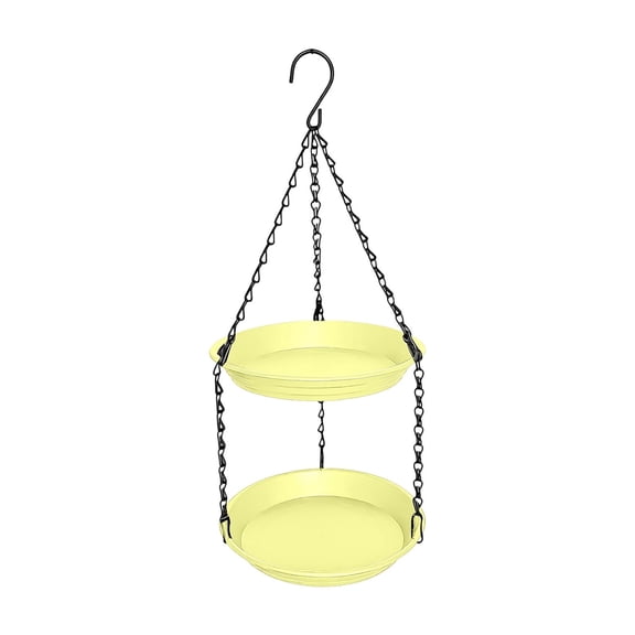 Double-Layer Hanging Bird Feeder Tray, Two-Tiered Seed Platform for Outdoor Garden Decor, Large Capacity Wild Bird Feeding Station, Yellow