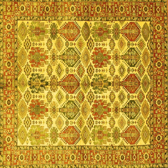 Ahgly Company Machine Washable Indoor Square Persian Yellow Traditional Area Rugs, 8' Square
