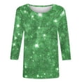 thumbnail image 6 of JTZGDY Women's 3/4 Length Sleeve Tops Dressy Casual Ruched Pleated Blouses Cute Floral Printed Crewneck Graphic T-Shirts Loose Curved Hem Tunic Fall Outfit Tshirts Clothes Army Green#01 XL, 6 of 7