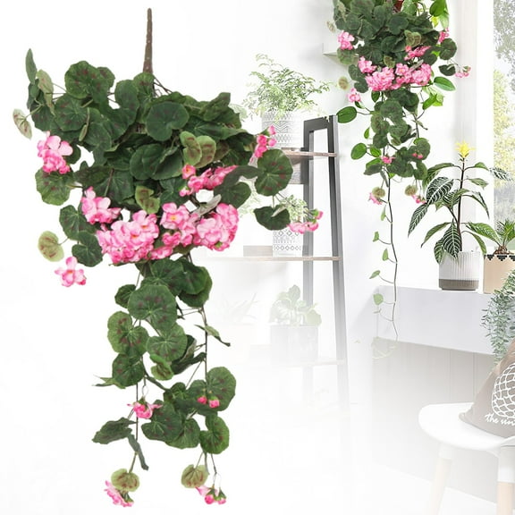 Artificial Hanging Flowers for Outdoors Spring Summer Decoration,Faux Silk Geranium in Planter Look Real UV Resistant for Outside Home Porch Patio Garden Balcony Yard Decor（Pink）