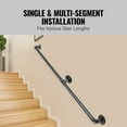 thumbnail image 4 of 6FT Pipe Stair Handrail - 440LB Capacity Carbon Steel Wall Mount Railing w/ Industrial Matte Black Finish - Indoor/Outdoor Use for Homes, Offices & Bars, 4 of 11
