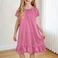 thumbnail image 2 of THDHVS Girls Summer Dress,Girls Solid Puff Short Sleeve Ruffle Hem Dress Round Neck Casual Sleepwear Summer,Dresses for Girls 8-9 Years, 2 of 10