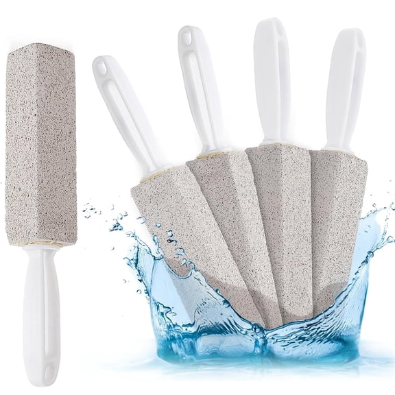 4 Pack Pumice Cleaning Stone with Handle Toilet Bowl Cleaner Hard Water Ring Remover for Bath, Pool, Kitchen, Household Cleaning
