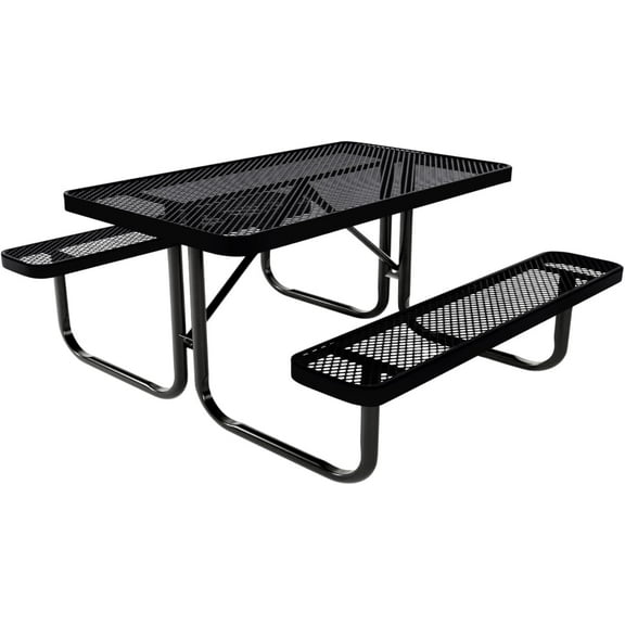 Coated Outdoor Furniture Heavy-Duty Portable Outdoor Kids Table, Expanded Metal Kids Picnic Table, Commercial-Grade Picnic Table, Made in America (4ft Rectangular, Childrens, Black)