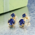 thumbnail image 2 of Gem Stone King 14K Yellow Gold Blue Created Sapphire Earrings for Women (2.50 Cttw, Gemstone September Birthstone, Round Cut 6MM and 4MM), 2 of 3