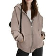 thumbnail image 3 of Wutalume Women's Fashionable Oversized Hooded Casual Sweatshirt with Zip-Up Solid Colour Jacket, Plush Lining, Warm and Comfortable, Perfect for Everyday Use and Layering,Light Brown L, 3 of 4