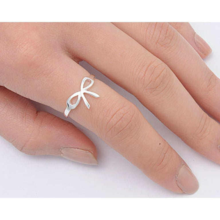 Women's Ribbon Bowtie Ring .925 Sterling Silver Band Jewelry