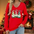 thumbnail image 3 of asdoklhq Crewneck Sweatshirt Women's Fashionable and Casual Loose Christmas V-neck Long Sleeved T-shirt Top Red S, 3 of 7