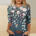 thumbnail image 3 of Craaazy Women's Vintage Floral Print 3/4 Length Sleeve Crewneck Spring T-shirts Gifts, 3 of 5