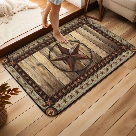 Western Farmhouse Doormat Bathroom Mat,Non Slip Entrance Bath Floor Rug Door Mat,Primitive Rustic Country Retro Texas Star Absorbent Washable Indoor Outdoor Small Entryway Throw Rug 15.7x23.6 Inches