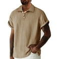 thumbnail image 2 of Stamzod Men's Clothing Summer Solid Color Collared Knitting Cotton Shirts Short Sleeve Beach Shirt for Men Casual Vacation Outfits Khaki S, 2 of 7