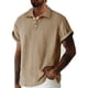 thumbnail image 1 of Blusa y camisa de manga corta con cuello vuelto para hombre, informal, a la moda, con botones, lisa, de poliéster., 1 of 7