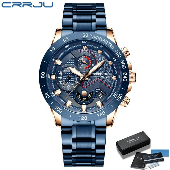 CRRJU New Fashion Mens Watches with Stainless Steel Top Brand Luxury Sports Chronograph Quartz Watch Men Relogio Masculino