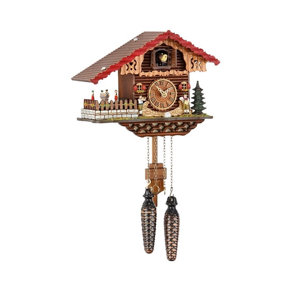 Quartz Cuckoo Clock Swiss house with music, turning dancers TU 457 QMT