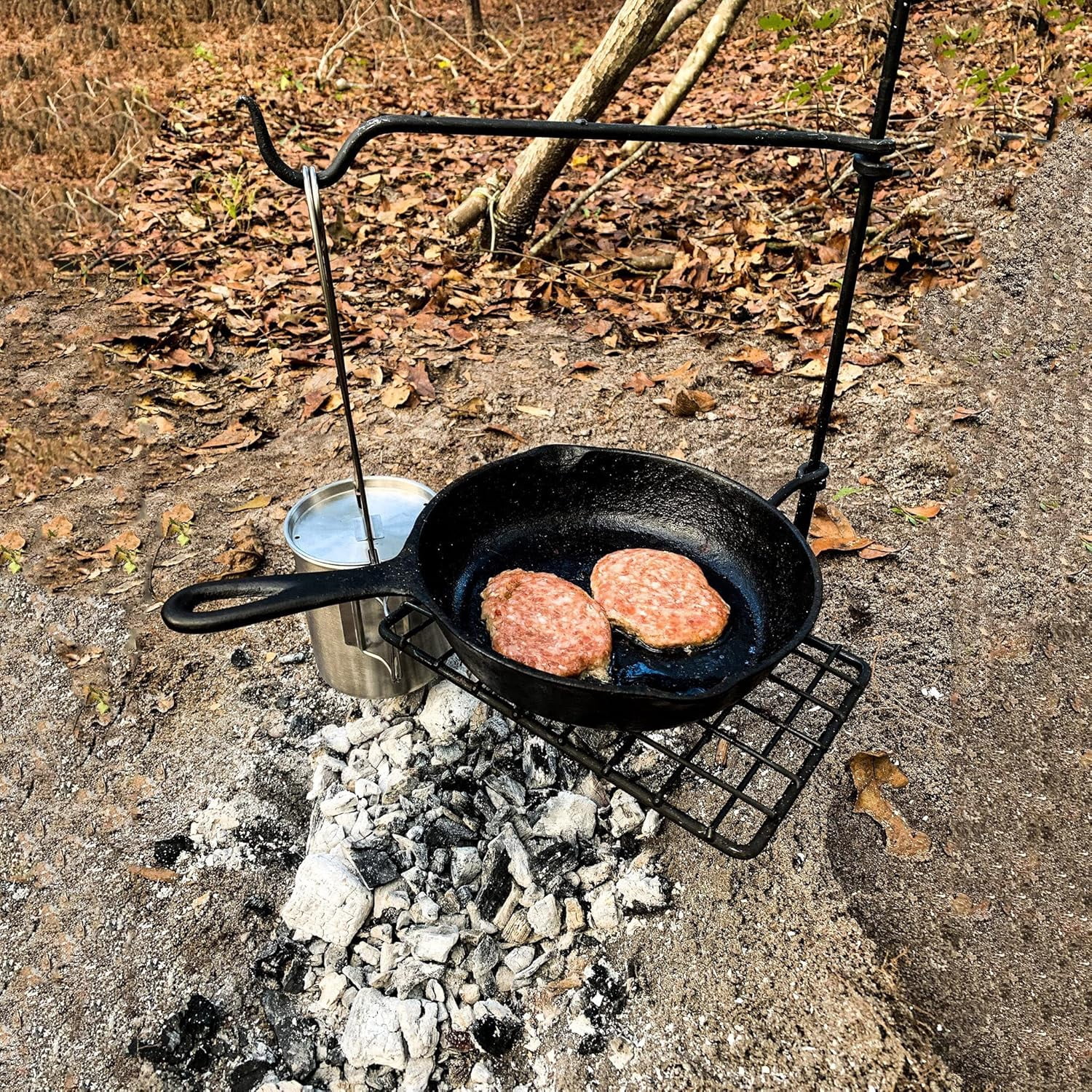 BATTLBOX Camping Grill Set, Steel Camp Cooking Grate Swivel Fire Grill
