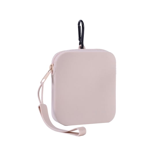 WeDecorBay Small Silicone Storage Bag Water-Repellent Dirt Resistant Portable with Hanging Rope Lightweight Flexible Zipper Cute Accessory Storage for Keys Cables Headphones Beige,Free Size