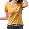 thumbnail image 2 of Chaoheng Plus Size Tops Clearance under 10.00 Women's Loose Casual V-Neck Short Sleeve Top,Yellow XXL, 2 of 6