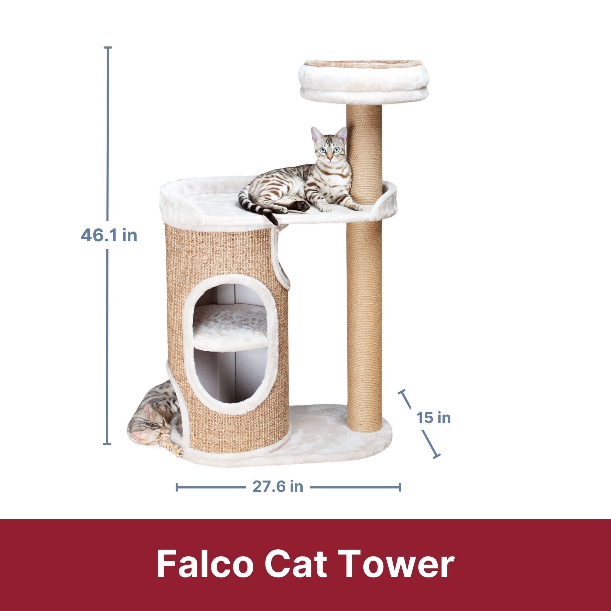 TRIXIE Falco Plush & Sisal 2-Level 46" Cat Tree, Scratching Posts & 2-Story Condo, Brown