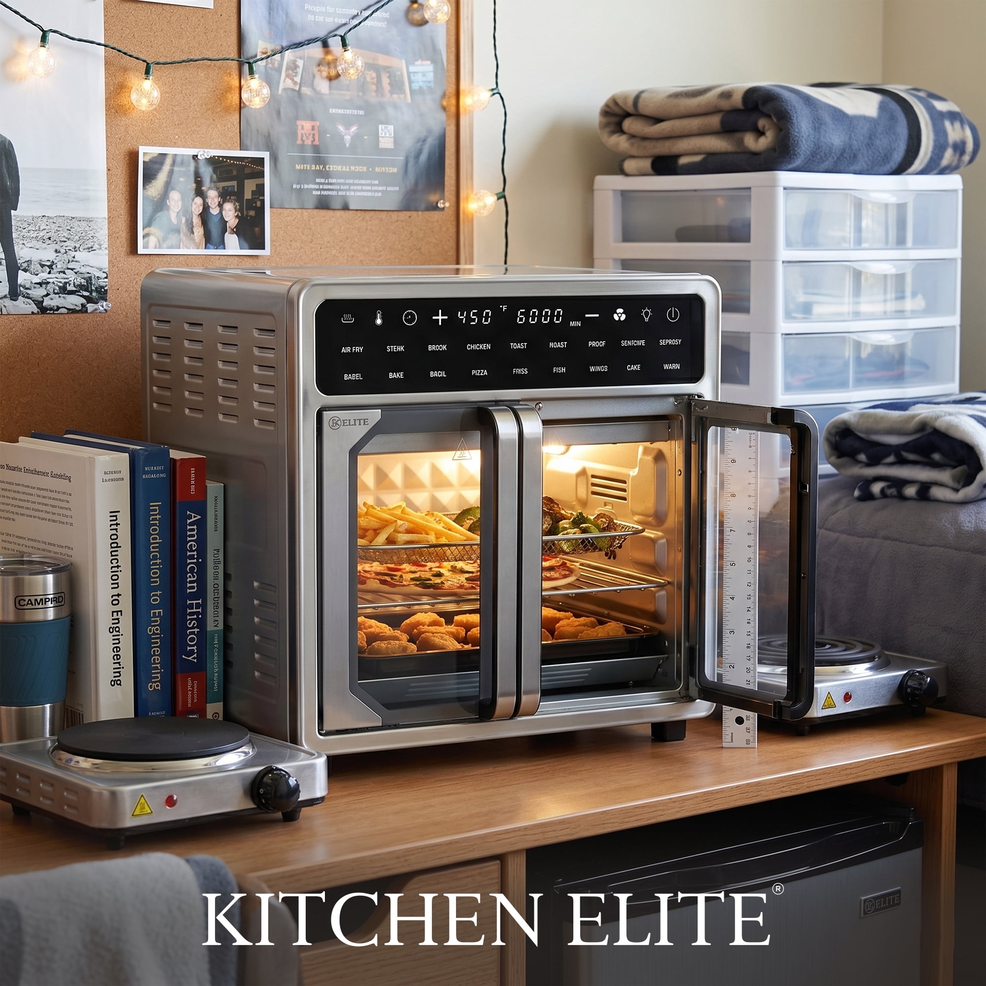 Kitchen Elite 16 Qt French Door Air Fryer Oven, Countertop Cooker with LED Display