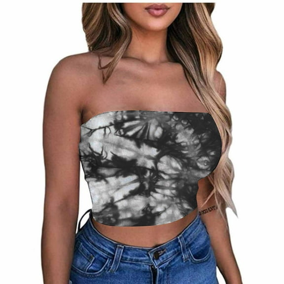 Alkepwun Womens Fashion 2025 Summer Floral Tube Top Ruched Going Out Bandeau Sleeveless Strapless Crop Tops Bras