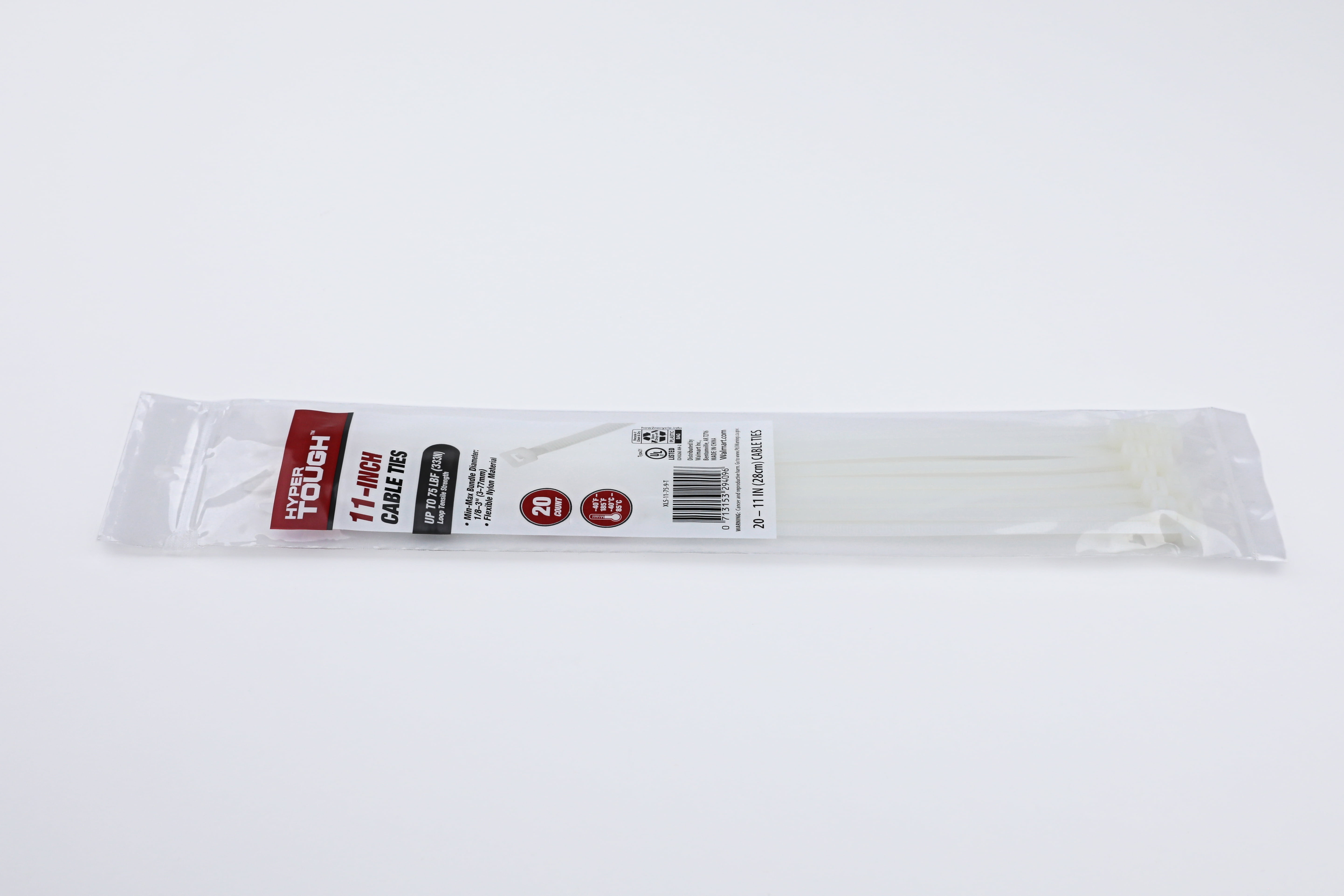 Hyper Tough 11inch Cable Tie Natural 20Pcs