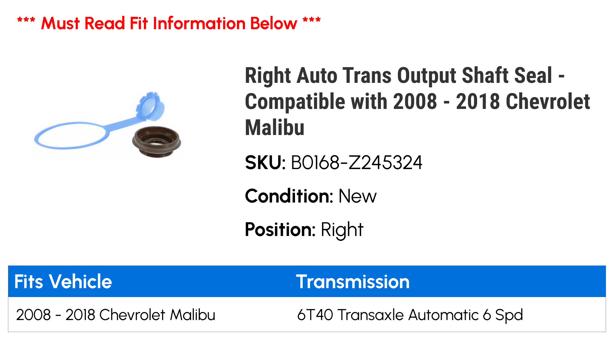 Buick Regal Left Transmission Seal 2014-2017 National Left Transmission Output Shaft Seal For 2014-2017 Buick Regal 6T70 6T70 Seal
