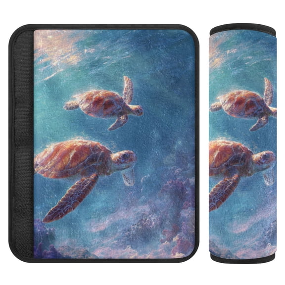 2 Pcs Seat Belt Strap Covers Pad for Car Soft Flannel Car Seat Belt Shoulder for All Cars Two Cute Turtles