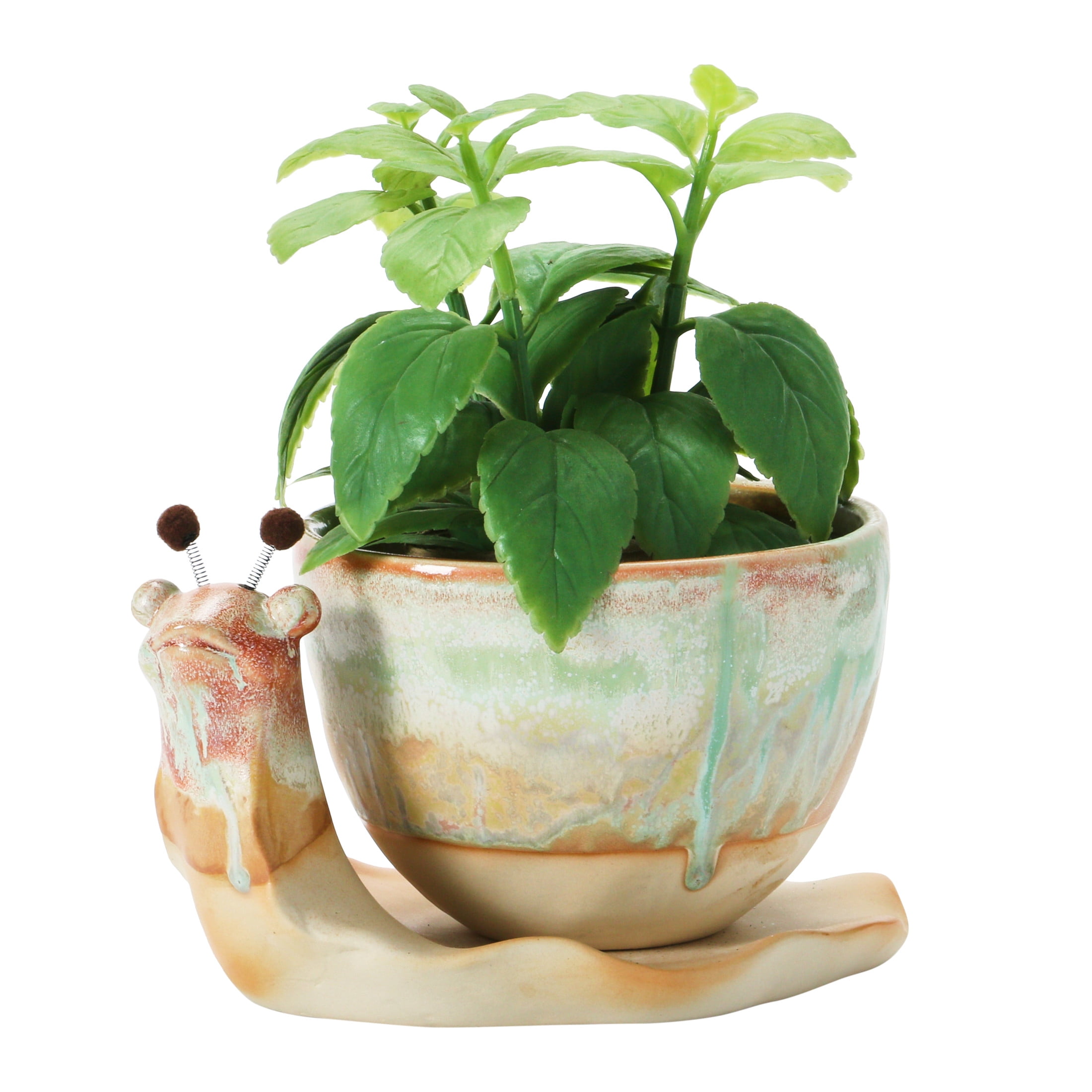 Creative Co-Op Decorative Stoneware Snail Planter with Reactive Glaze, Brown