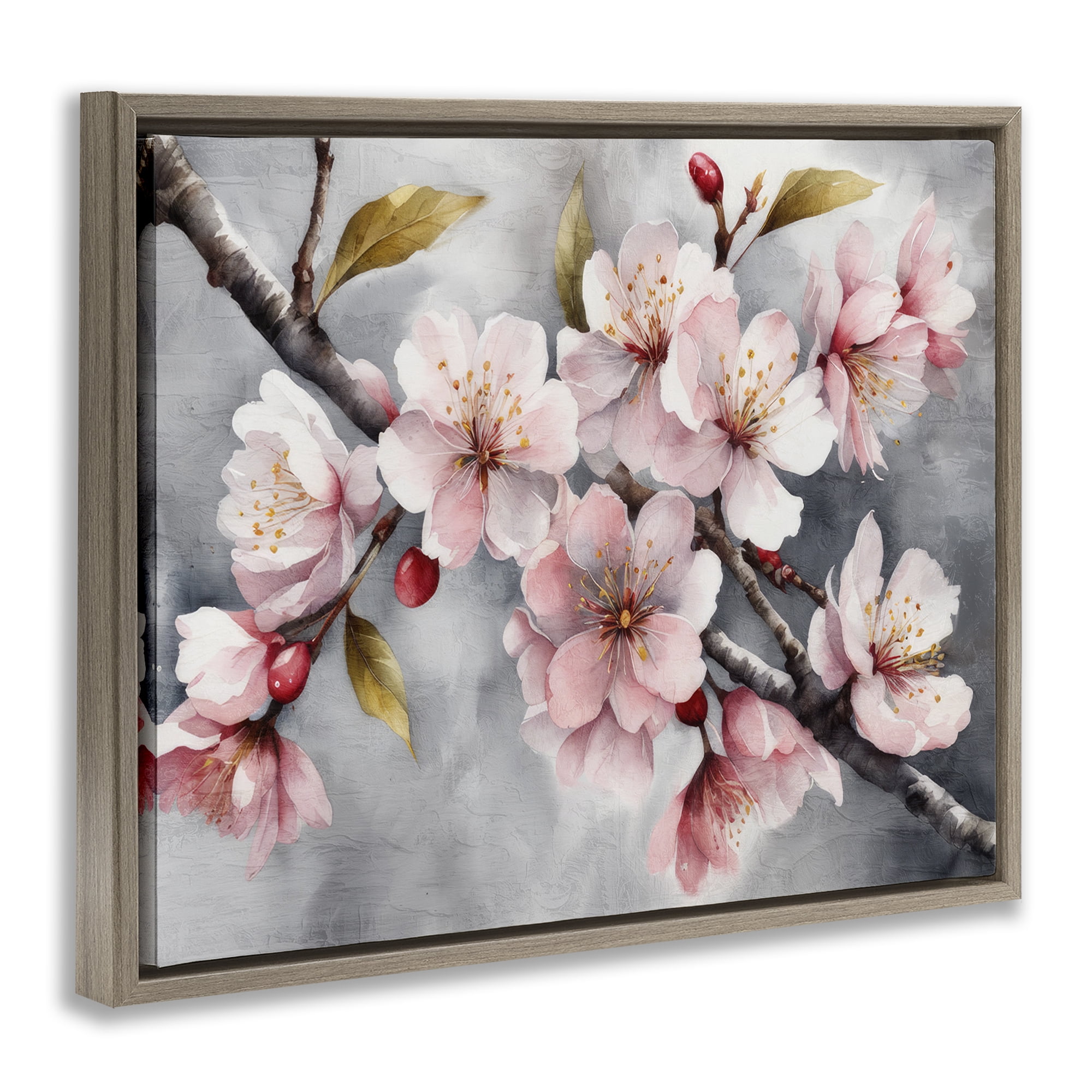 Stupell Industries Blossoms On Grey Botanical & Floral Painting Brown Floater Framed Art Print Wall Art, 31 x 25