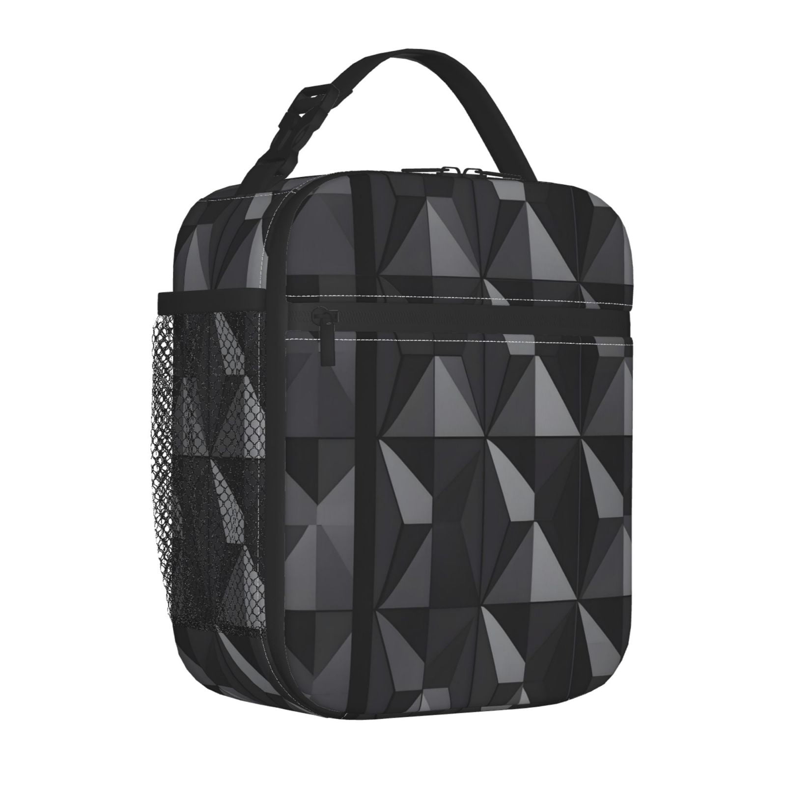 Lunch Bag For Women Men Insulated Portable Lunch Box Bento Box Office Picnic Travel Cooler Bag Dark Gray Geometric Patterns_1 (2)