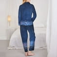 thumbnail image 5 of Kll Retro Blue Glitter Print Women'S Long Sleeve Pajamas With Pants Sleepwear Loungewear 2 Set-Large, 5 of 9
